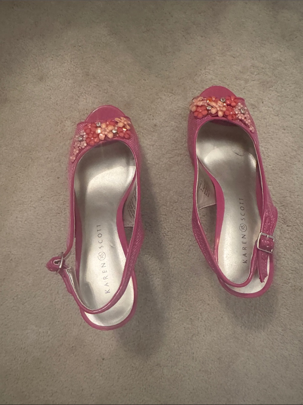 Karen Scott Pink Floral Beaded Slingback Heels